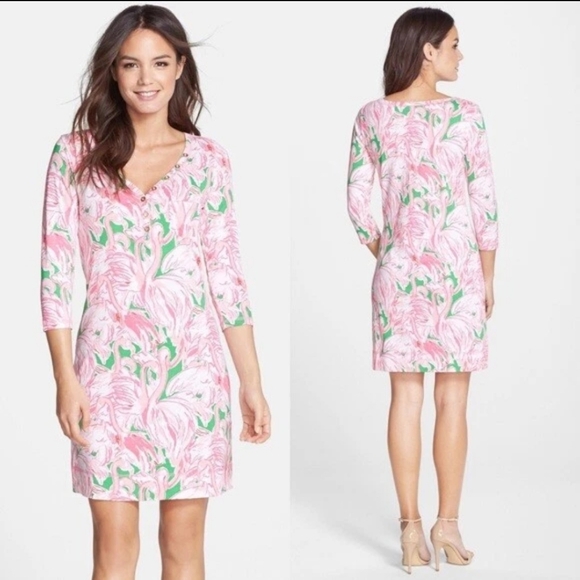 Lilly Pulitzer Dresses & Skirts - Lilly Pulitzer Pink Colony Palmetto Dress Mini 100% Pima Cotton Flamingo Print